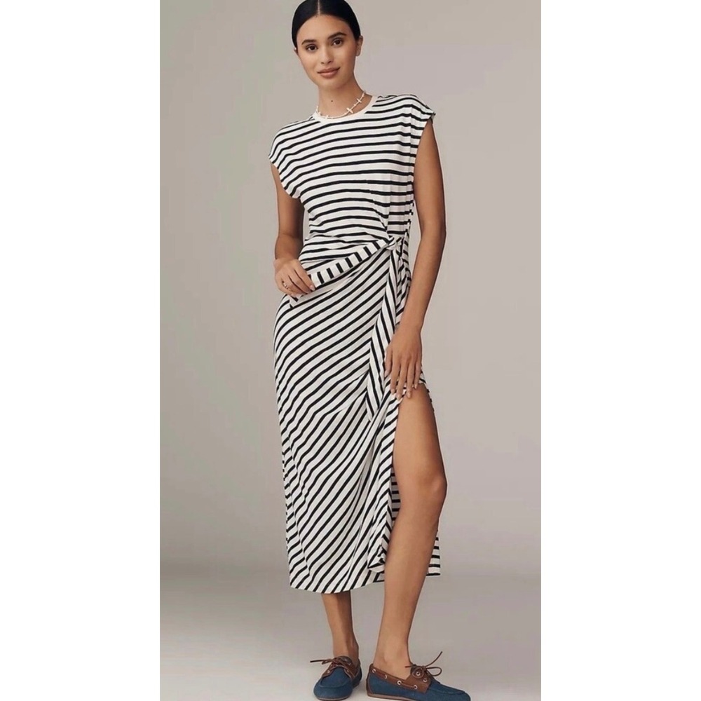 Daily Practice by Anthropologie Striped Knotted Maxi Dress Black White Medium